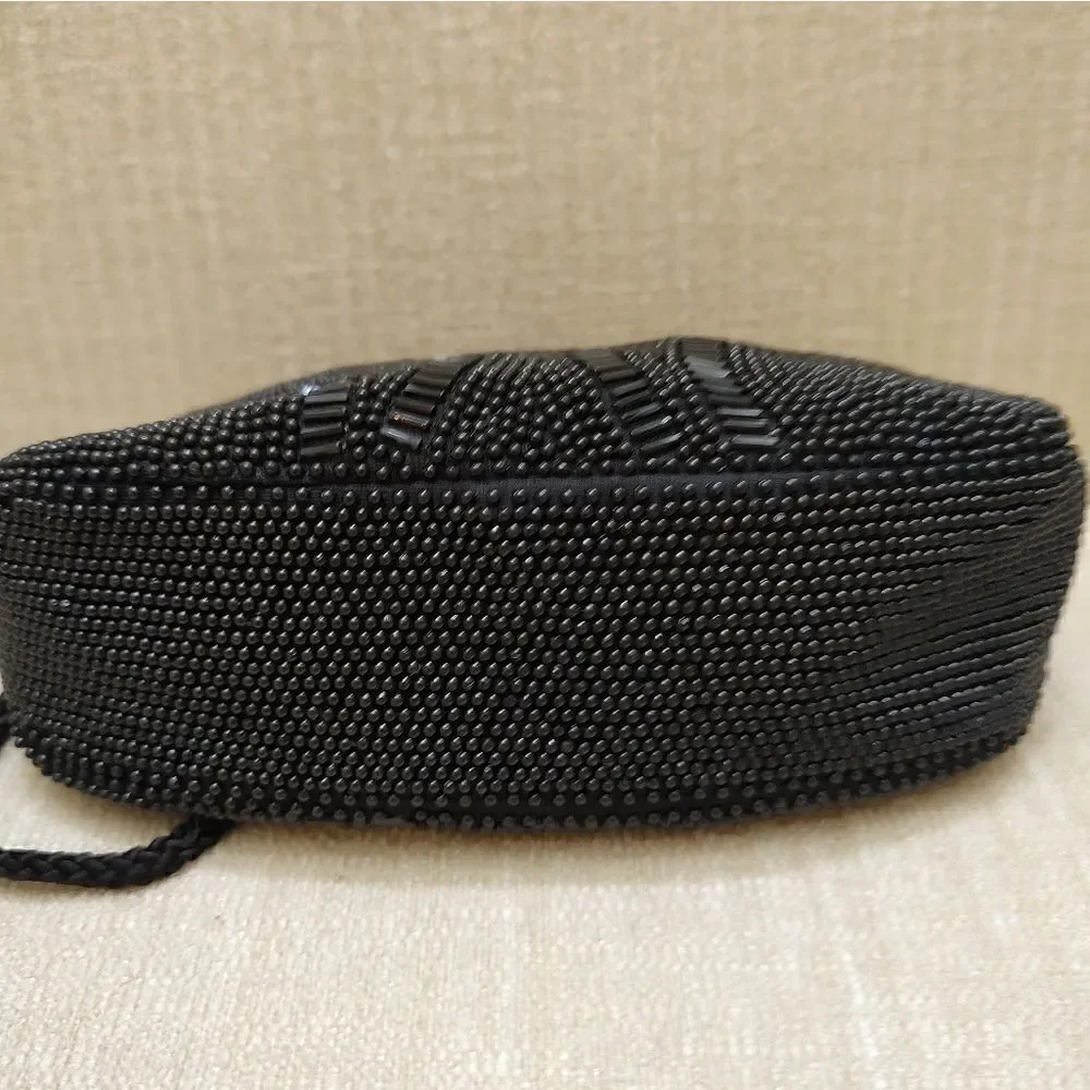 Scalloped Black Beaded Evening Shoulder Bag Formal Special Occasion
